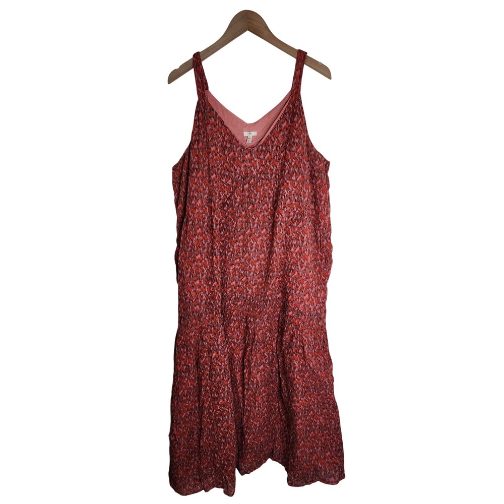 Joie Maxi Dress Women's XL Sleeveless Tiered Lined V-Neck Cotton Red Pink‎